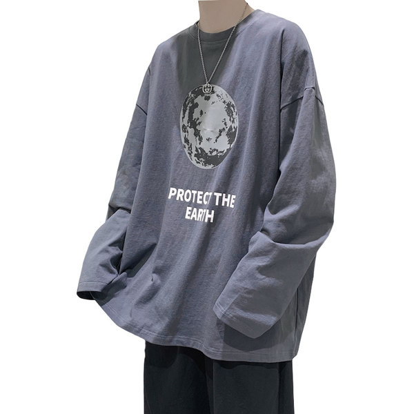 Ανδρική μπλούζα casual με στάμπα - φαρδύ μοντέλο