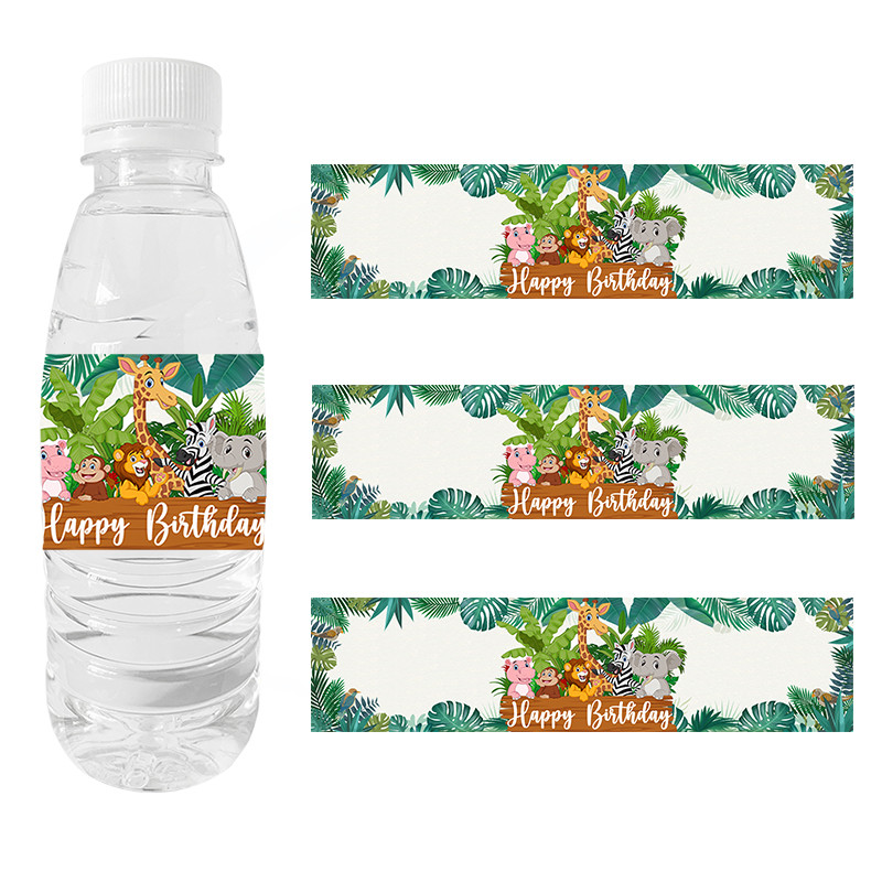 Χρόνια πολλά Jungle Safari Μπουκάλι Νερού Ετικέτα Baby Shower Ζούγκλα αυτοκόλλητα μπιμπερό νερού Παιδική διακόσμηση Ζώο ζούγκλας