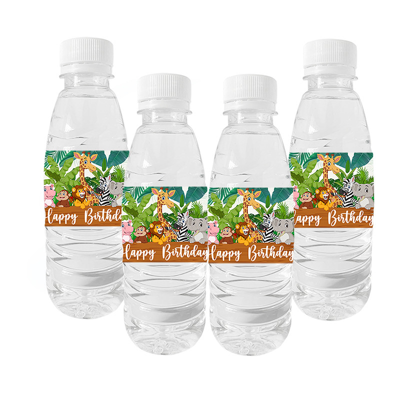 Χρόνια πολλά Jungle Safari Μπουκάλι Νερού Ετικέτα Baby Shower Ζούγκλα αυτοκόλλητα μπιμπερό νερού Παιδική διακόσμηση Ζώο ζούγκλας