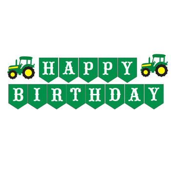 Green Farm Tractor Theme Party Decoration Excavator Vehicle Happy Birthday Banner Garland Cupcake Topper 1st 2 Party Decoration