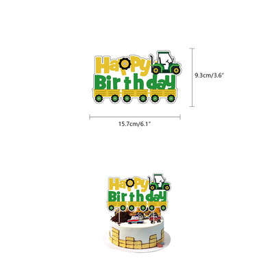 Rohelise talu traktori temaatiline peokaunistus Ekskavaator Sõiduk Palju õnne sünnipäevaks bänner Garland Cupcake Topper 1. 2 Peokaunistus