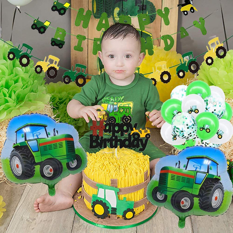 Rohelise talu traktori temaatiline peokaunistus Ekskavaator Sõiduk Palju õnne sünnipäevaks bänner Garland Cupcake Topper 1. 2 Peokaunistus