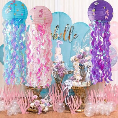 Γοργόνα Διακοσμητικά πάρτι Litte Mermaid Jellyfish Χάρτινο Φανάρι κάτω από τη θάλασσα Διακόσμηση πάρτι για κορίτσι Babyshower Γοργόνα Διακόσμηση γενεθλίων
