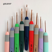 QZLKNIT 9tk/komplekt Kotiga 2,0mm-6,0mm Kommivärvi alumiiniumist heegeldatud plastikust käepidemega DIY kudumisvardad õmblustööriistad