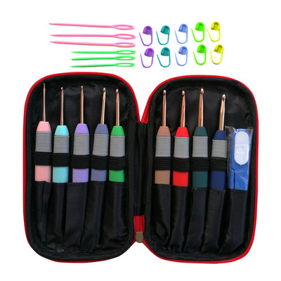 QZLKNIT 9tk/komplekt Kotiga 2,0mm-6,0mm Kommivärvi alumiiniumist heegeldatud plastikust käepidemega DIY kudumisvardad õmblustööriistad