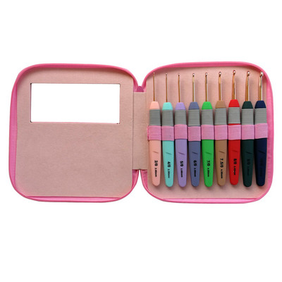 QZLKNIT 9tk/komplekt Kotiga 2,0mm-6,0mm Kommivärvi alumiiniumist heegeldatud plastikust käepidemega DIY kudumisvardad õmblustööriistad