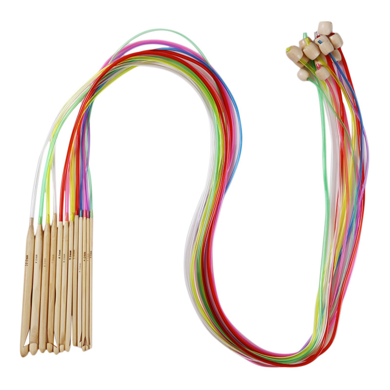 12 tk/komplekt 10–3 mm naturaalsest bambusest painduvad Afganistani Tuneesia vaiba heegelnõelad, juhusliku värviga läbipaistvad 120 cm pikad