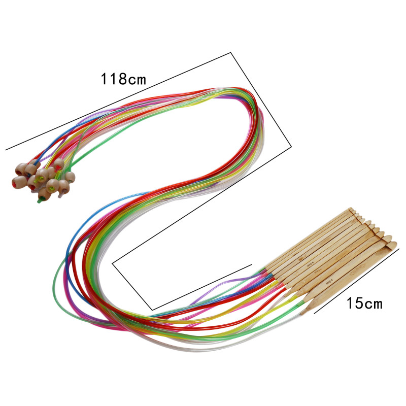 12 tk/komplekt 10–3 mm naturaalsest bambusest painduvad Afganistani Tuneesia vaiba heegelnõelad, juhusliku värviga läbipaistvad 120 cm pikad