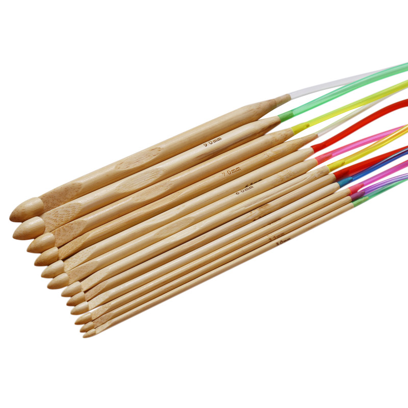 12 tk/komplekt 10–3 mm naturaalsest bambusest painduvad Afganistani Tuneesia vaiba heegelnõelad, juhusliku värviga läbipaistvad 120 cm pikad