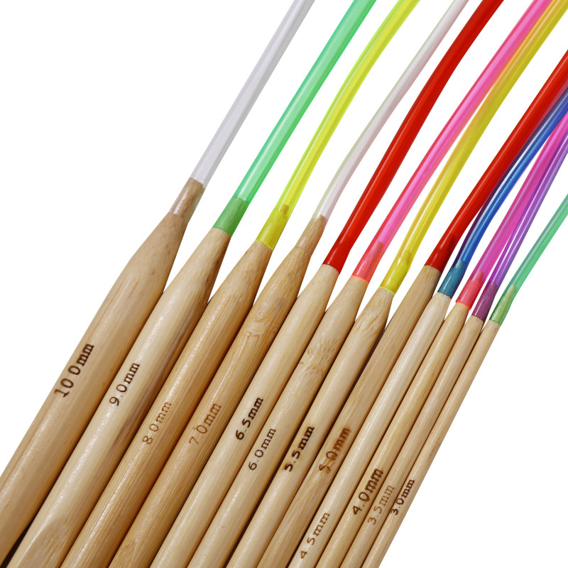 12 tk/komplekt 10–3 mm naturaalsest bambusest painduvad Afganistani Tuneesia vaiba heegelnõelad, juhusliku värviga läbipaistvad 120 cm pikad