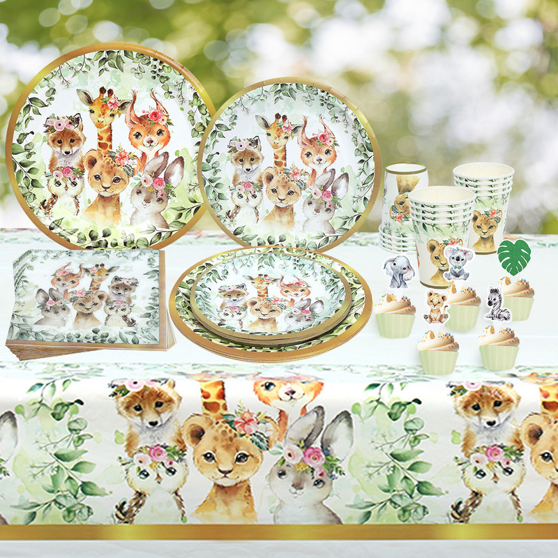 Džungliloomad Ühekordsed lauanõud Džunglikaunistus Safari Sünnipäevapeo Sisustus Jungle Wild One 1. Sünnipäev Baby Shower