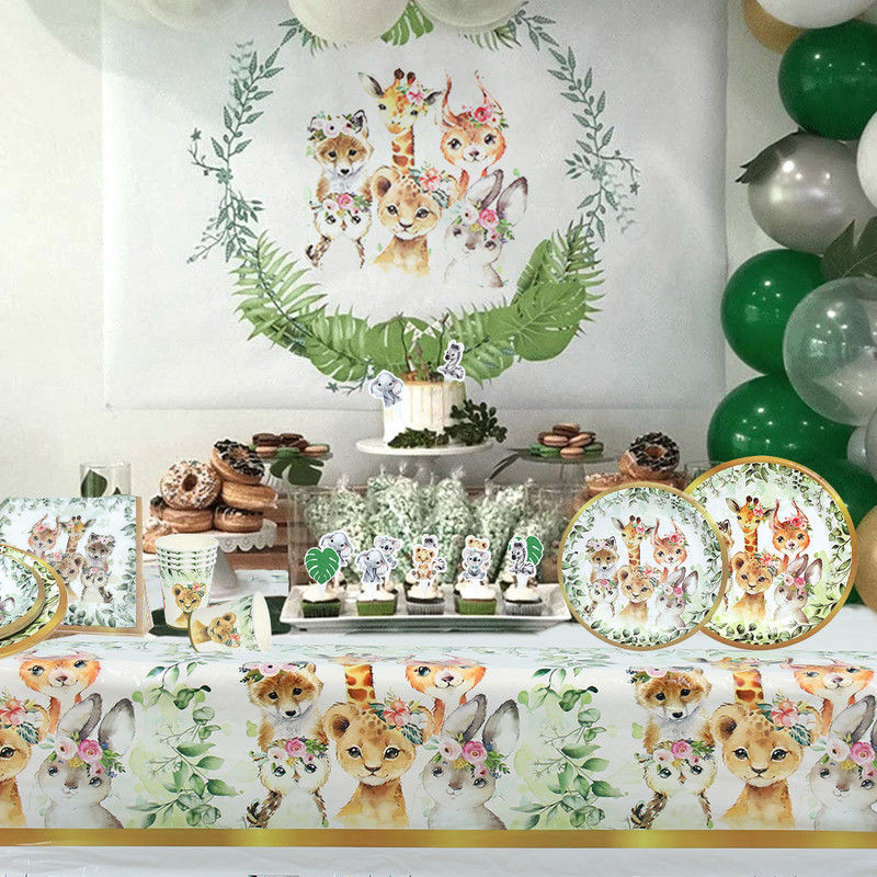 Džungliloomad Ühekordsed lauanõud Džunglikaunistus Safari Sünnipäevapeo Sisustus Jungle Wild One 1. Sünnipäev Baby Shower
