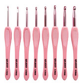 8 tk/komplekt roosa värvi kudumistööriistad kampsunõelad ABS plastikust käepidemega heegelnõel