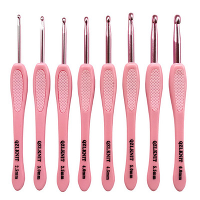 8 tk/komplekt roosa värvi kudumistööriistad kampsunõelad ABS plastikust käepidemega heegelnõel