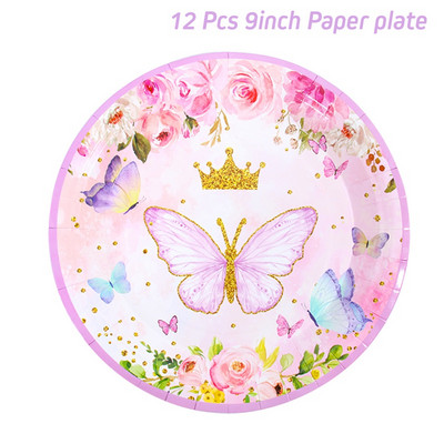 Set posuđa za jednokratnu upotrebu leptir Papirnati tanjur Salveta Banner Sretne djevojke Dekoracije za rođendansku zabavu Dječji pribor za tuširanje