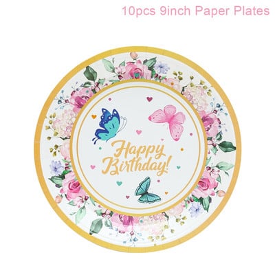 Set posuđa za jednokratnu upotrebu leptir Papirnati tanjur Salveta Banner Sretne djevojke Dekoracije za rođendansku zabavu Dječji pribor za tuširanje