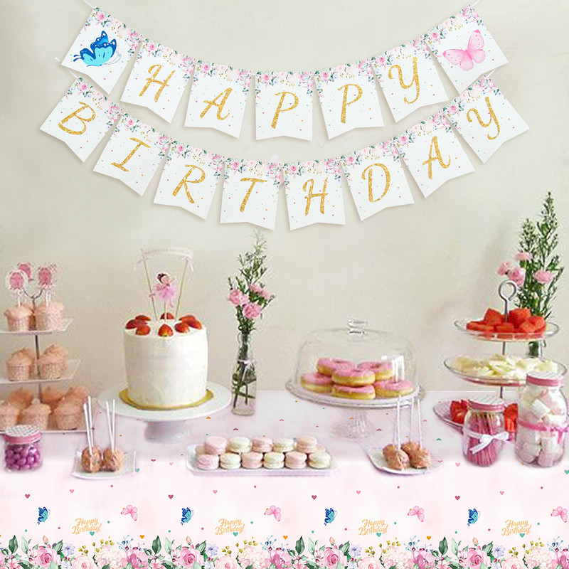Set posuđa za jednokratnu upotrebu leptir Papirnati tanjur Salveta Banner Sretne djevojke Dekoracije za rođendansku zabavu Dječji pribor za tuširanje