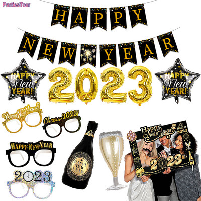 2023 New Year Balloon Banner Decoration Photo Booth Prop 2023 New Year Party Decoration balloons Happy New Year xmas Party Decor