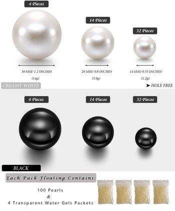 100 τμχ Floating No Hole Pearls - Jumbo/Assorted Sizes Vase Decorations Includes Transparent Water Gels for Floating Vase pearl