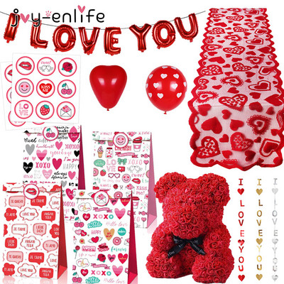 Love Heart Shape Latex Balloon Rose Bear Κρεμαστό δώρο για την ημέρα του Αγίου Βαλεντίνου Διακόσμηση αρραβώνων Διακόσμηση γάμου Ροζ τσάντα δώρου