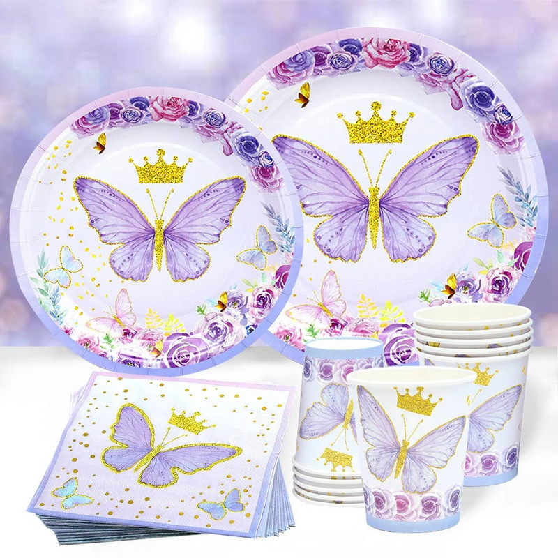 Roosa liblikaga sünnipäevalauanõud Taust Palju õnne esimese sünnipäevapeo kaunistused Lastele Tüdrukutele Liblikate kaunistused Baby Shower