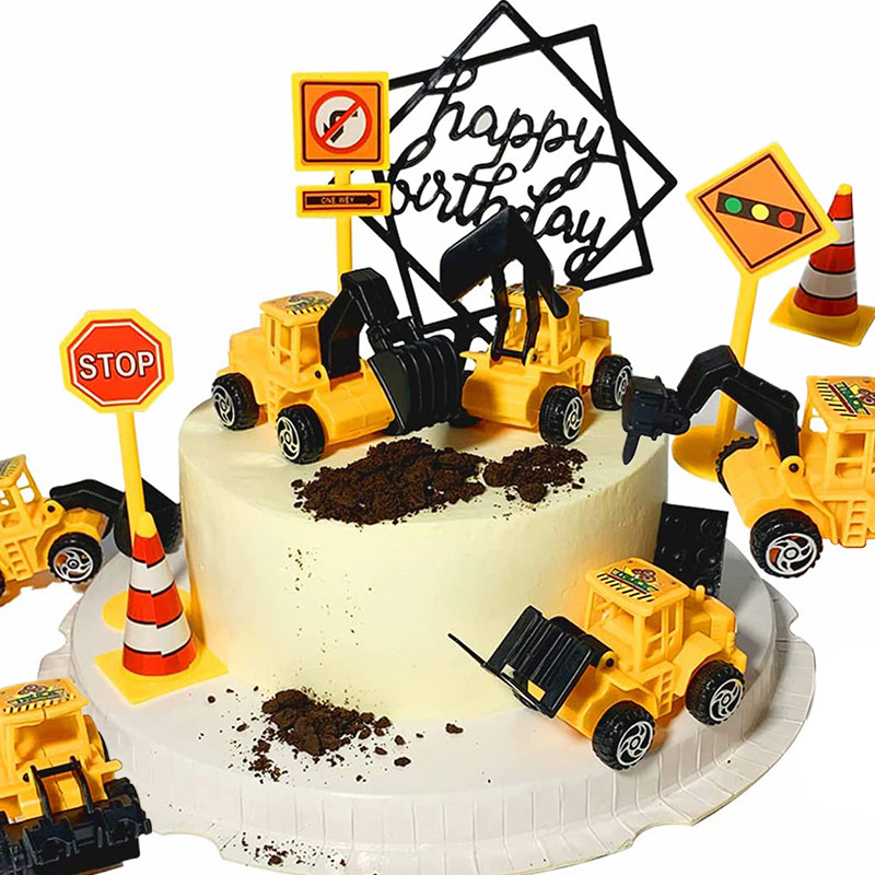 Mașină de săpat pentru inginerie pentru vehicule de construcții Decorare pentru tort Copii Băieți La mulți ani Rechizite pentru tacamuri