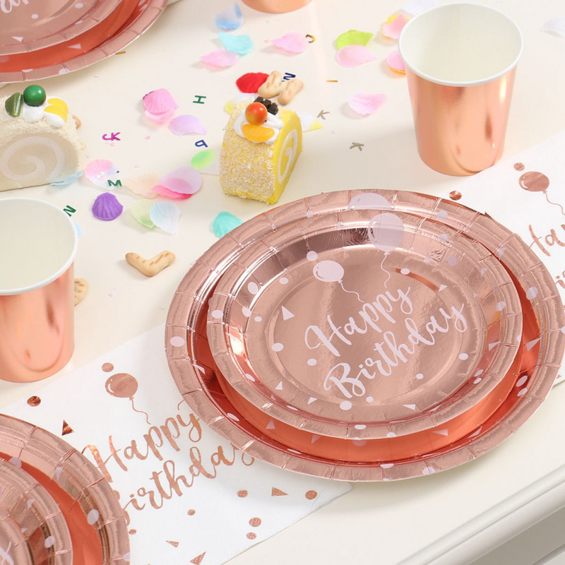 Palju õnne sünnipäevaks Tüdrukute roosikuldne õhupall Ühekordsed lauanõud Baby Shower Ühe aasta 1. sünnipäevapeo kaunistused