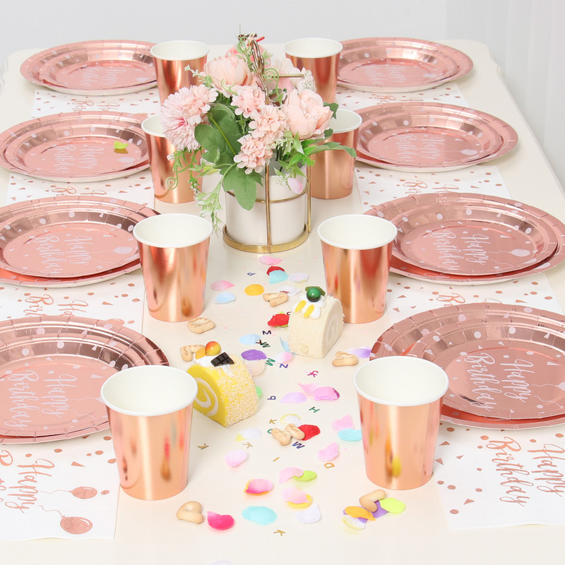 Palju õnne sünnipäevaks Tüdrukute roosikuldne õhupall Ühekordsed lauanõud Baby Shower Ühe aasta 1. sünnipäevapeo kaunistused