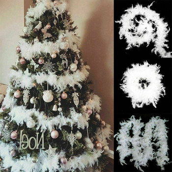 2m Φυσικό φτερό Boa Strip Χριστουγεννιάτικο πάρτι με κορδέλα διακόσμηση Χριστουγεννιάτικο δέντρο White Diy Craft Wedding Supplies Αξεσουάρ Grament