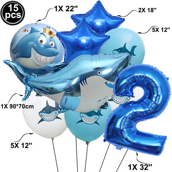 Shark Balloons Animal Party Бебешки рожден ден Shark Ocean Theme Ballon Kids Birthday Favors Decoration 32\'\' Тъмно сини балони с числа