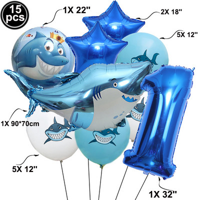 Hai õhupallid, loomapidu, beebi sünnipäev Shark Ocean Theme Ballon, laste sünnipäevateema, kaunistus 32-tollised tumesinised numbriga õhupallid