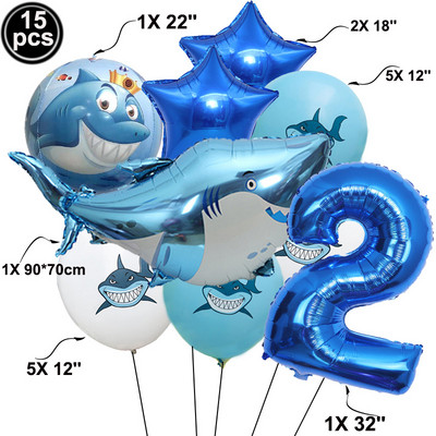 Hai õhupallid, loomapidu, beebi sünnipäev Shark Ocean Theme Ballon, laste sünnipäevateema, kaunistus 32-tollised tumesinised numbriga õhupallid