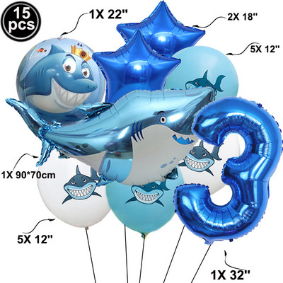 Hai õhupallid, loomapidu, beebi sünnipäev Shark Ocean Theme Ballon, laste sünnipäevateema, kaunistus 32-tollised tumesinised numbriga õhupallid