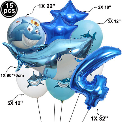 Hai õhupallid, loomapidu, beebi sünnipäev Shark Ocean Theme Ballon, laste sünnipäevateema, kaunistus 32-tollised tumesinised numbriga õhupallid