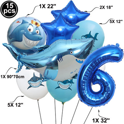 Hai õhupallid, loomapidu, beebi sünnipäev Shark Ocean Theme Ballon, laste sünnipäevateema, kaunistus 32-tollised tumesinised numbriga õhupallid