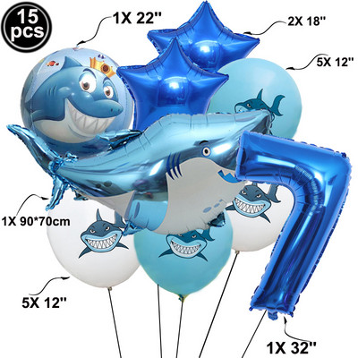 Hai õhupallid, loomapidu, beebi sünnipäev Shark Ocean Theme Ballon, laste sünnipäevateema, kaunistus 32-tollised tumesinised numbriga õhupallid