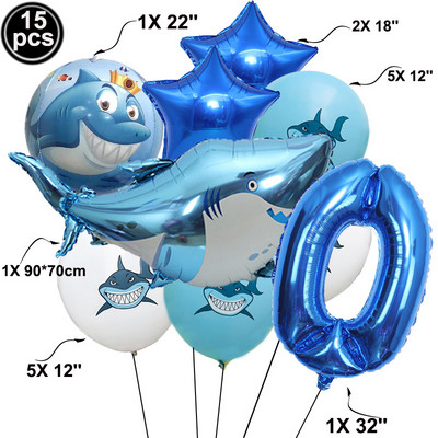 Hai õhupallid, loomapidu, beebi sünnipäev Shark Ocean Theme Ballon, laste sünnipäevateema, kaunistus 32-tollised tumesinised numbriga õhupallid