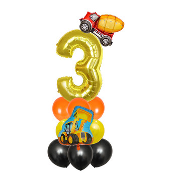 Σετ επιτραπέζιων σκευών μιας χρήσης σειράς μπουλντόζας κατασκευών Χάρτινα ποτήρια Πιάτα εκσκαφέας Φορτηγό Μπαλόνι Διακόσμηση πάρτι γενεθλίων για αγόρι