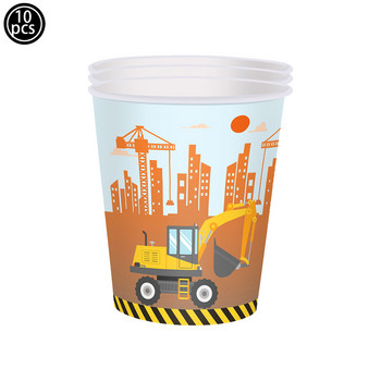 Строителство Булдозер Серия Комплект съдове за еднократна употреба Хартиени чаши Чинии багер Камион Балон Декорация за рожден ден на момче