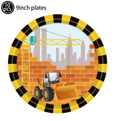 Građevinarstvo Serija buldožera Set posuđa za jednokratnu upotrebu Papirnate čaše Tanjuri bager Kamion Balon Dekoracija za dječačku rođendansku zabavu
