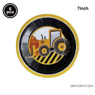 Građevinarstvo Serija buldožera Set posuđa za jednokratnu upotrebu Papirnate čaše Tanjuri bager Kamion Balon Dekoracija za dječačku rođendansku zabavu