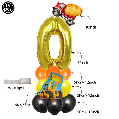 Građevinarstvo Serija buldožera Set posuđa za jednokratnu upotrebu Papirnate čaše Tanjuri bager Kamion Balon Dekoracija za dječačku rođendansku zabavu