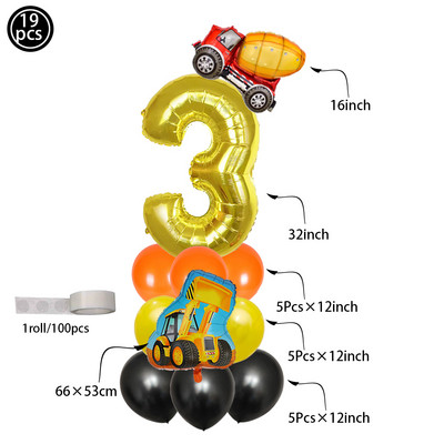 Građevinarstvo Serija buldožera Set posuđa za jednokratnu upotrebu Papirnate čaše Tanjuri bager Kamion Balon Dekoracija za dječačku rođendansku zabavu