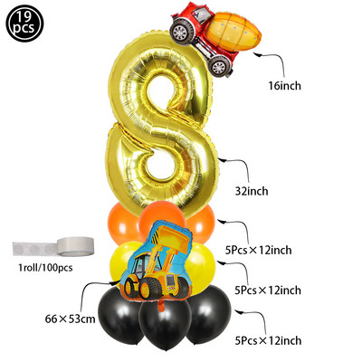 Građevinarstvo Serija buldožera Set posuđa za jednokratnu upotrebu Papirnate čaše Tanjuri bager Kamion Balon Dekoracija za dječačku rođendansku zabavu
