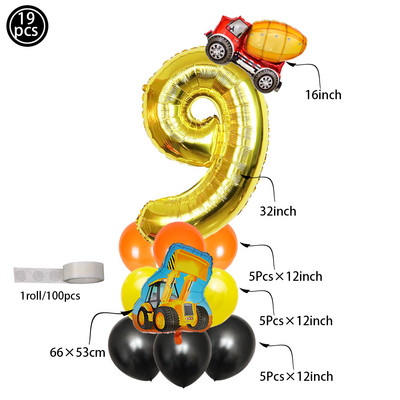 Građevinarstvo Serija buldožera Set posuđa za jednokratnu upotrebu Papirnate čaše Tanjuri bager Kamion Balon Dekoracija za dječačku rođendansku zabavu