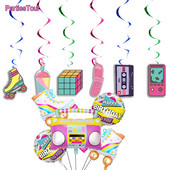 Disko 70-ndad 80-ndad 90-ndad rippuvad pööriskaunistused Raadio-rulluisud heeliumõhupallid 80-ndate 90-ndate sünnipäevakaunistused