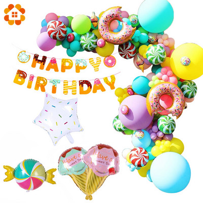 Розова поничка, бонбони, сладолед, пуканки, алуминиево фолио, балон, подарък за бебе, украса за честит рожден ден, надуваем хелий, сладка детска играчка