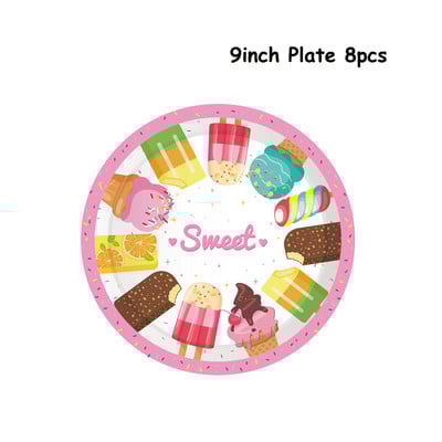 Sladoled Dekoracija za rođendansku zabavu Dječja igračka Baby Shower Jednokratno posuđe Papirnati tanjuri Šalice Baloni Zastava Potrepštine za zabavu