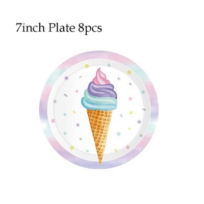 Sladoled Dekoracija za rođendansku zabavu Dječja igračka Baby Shower Jednokratno posuđe Papirnati tanjuri Šalice Baloni Zastava Potrepštine za zabavu