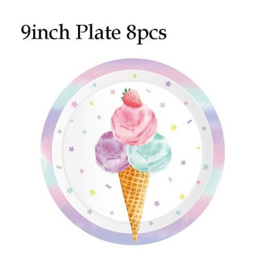 Sladoled Dekoracija za rođendansku zabavu Dječja igračka Baby Shower Jednokratno posuđe Papirnati tanjuri Šalice Baloni Zastava Potrepštine za zabavu